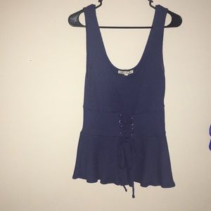 Corset front blue tank top